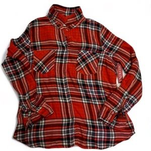 Merona Plaid Ladies Long Sleeve Button Up Collared Shirt 100% Rayon Size XXL NWT